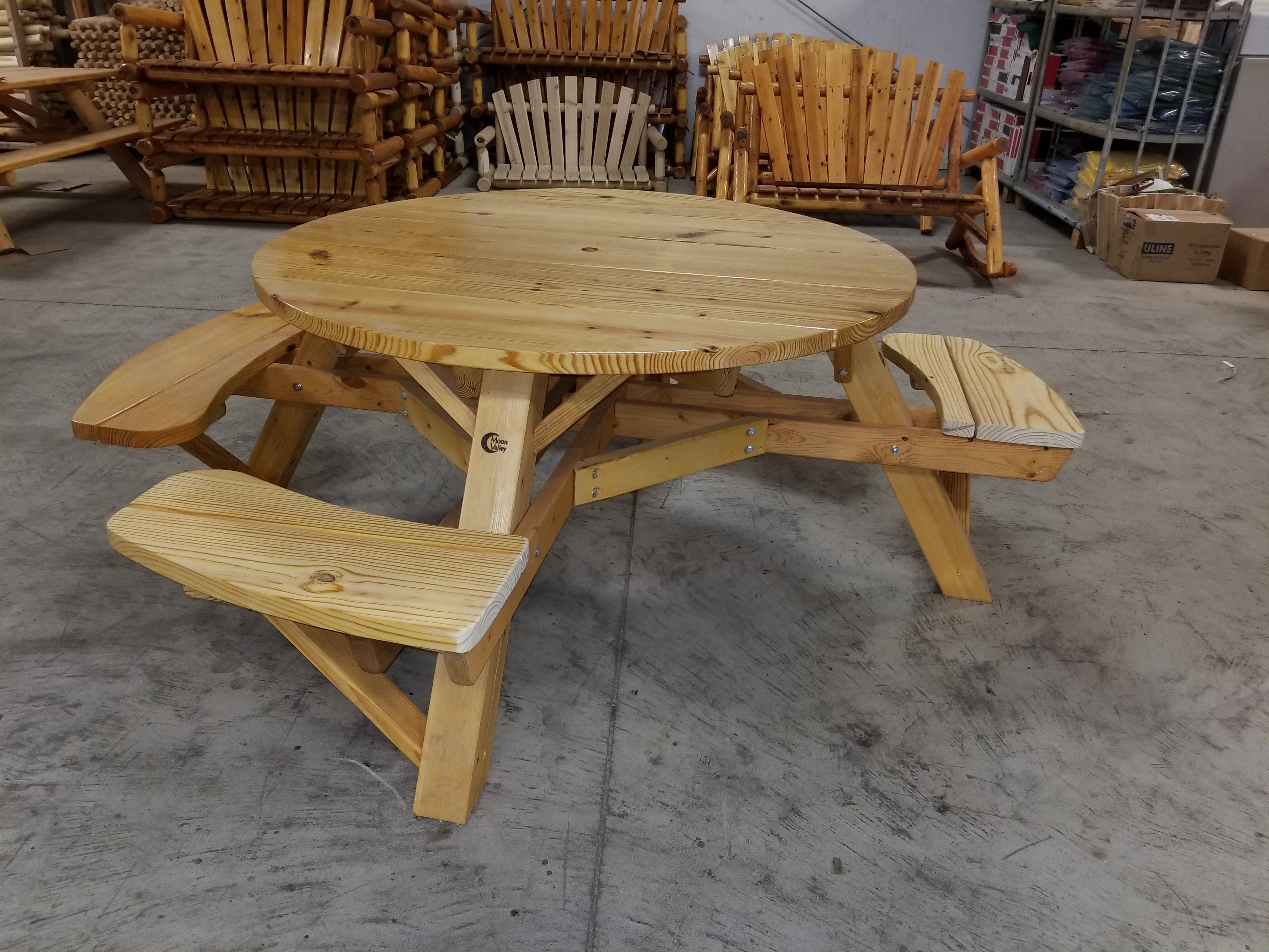 Amish Cedar Wood Table with Attached Benches