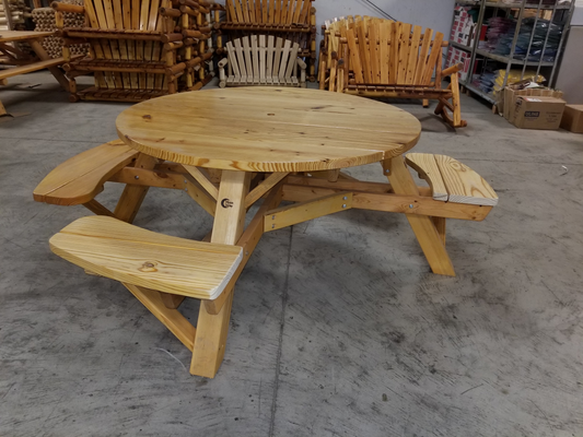 Moon Valley Rustic Cedar 56 inch Round ADA Compliant Commercial Picnic Table (With Attached Benches) - LEAD TIME TO SHIP: (UNFINISHED - 2 WEEKS) - (FINISHED - 4 WEEKS)