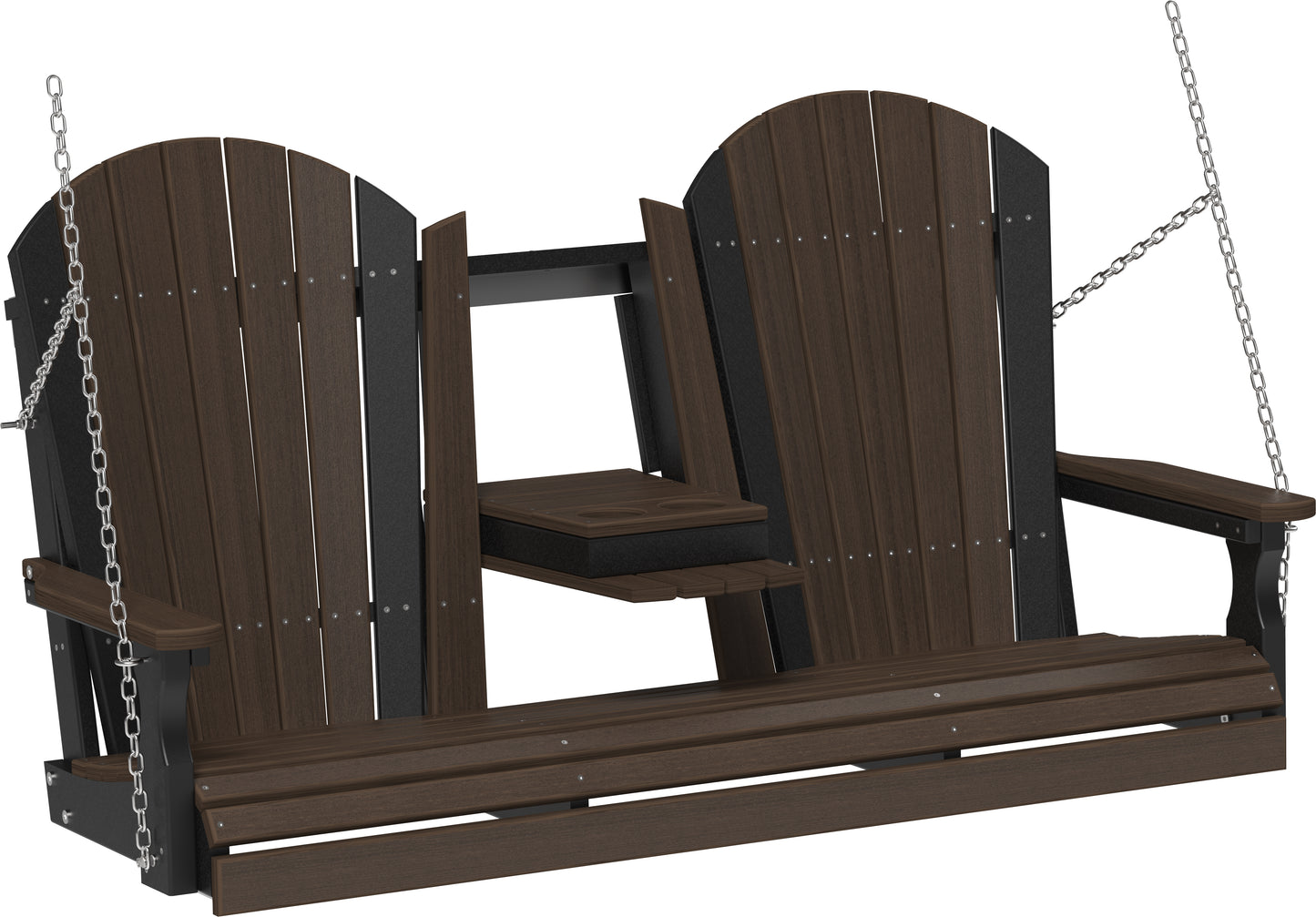 LuxCraft Adirondack 5ft. Recycled Plastic Porch Swing with Flip Down Center Console  - LEAD TIME TO SHIP 7 BUSINESS DAYS OR LESS