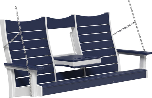 LuxCraft Recycled Plastic 5' Contour Porch Swing with Flip Down Center Console - LEAD TIME TO SHIP 7 BUSINESS DAYS OR LESS
