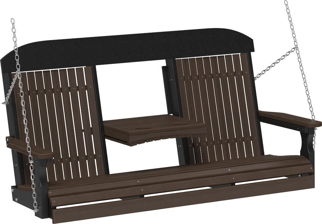 LuxCraft Classic Highback 5ft. Recycled Plastic Porch Swing with Flip Down Center Console - LEAD TIME TO SHIP 7 BUSINESS DAYS OR LESS