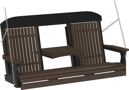 LuxCraft Classic Highback 5ft. Recycled Plastic Porch Swing with Flip Down Center Console - LEAD TIME TO SHIP 7 BUSINESS DAYS OR LESS