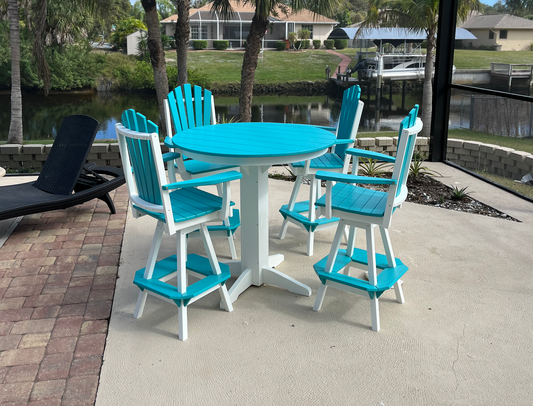 A&L Furniture Recycled Plastic 44in Round Bar Height Table with Fanback Swivel Bar Chair 5 Piece Set - LEAD TIME TO SHIP 10 BUSINESS DAYS