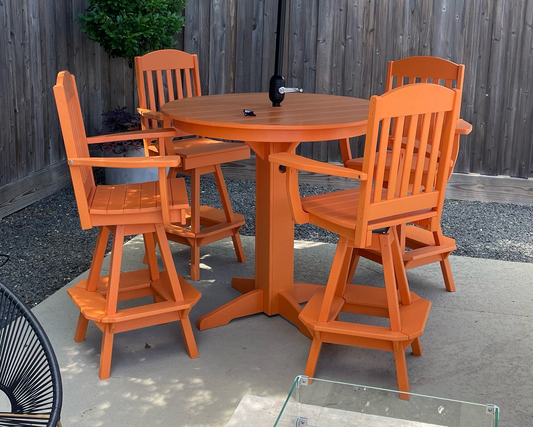 Bryton Park Poly Furniture Recycled Plastic 44in Round Bar Height Table with Classic Swivel Chairs 5 Piece  Set - LEAD TIME TO SHIP 10 BUSINESS DAYS