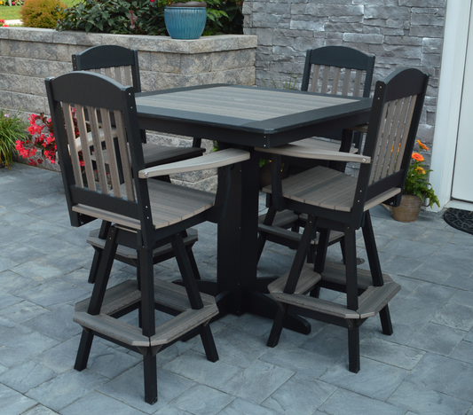 Bryton Park Poly Furniture Recycled Plastic 44in Square Bar Height Table with Classic Swivel Bar Chairs 5 Piece Set - LEAD TIME TO SHIP 10 BUSINESS DAYS