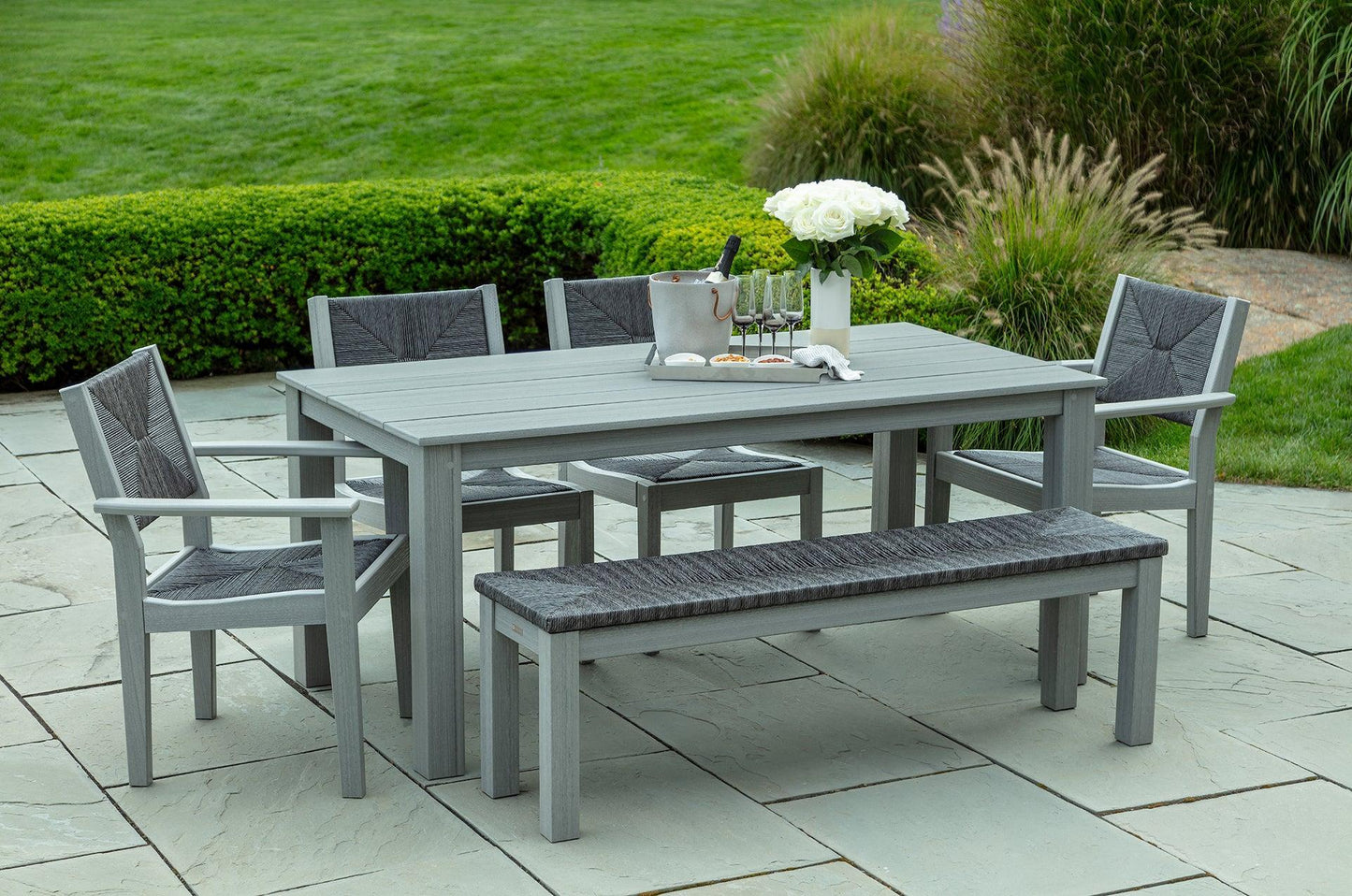 Seaside Casual Recycled Plastic Greenwich 80" Dining Bench Slatted (DINING HEIGHT) - LEAD TIME TO SHIP 4 TO 6 WEEKS