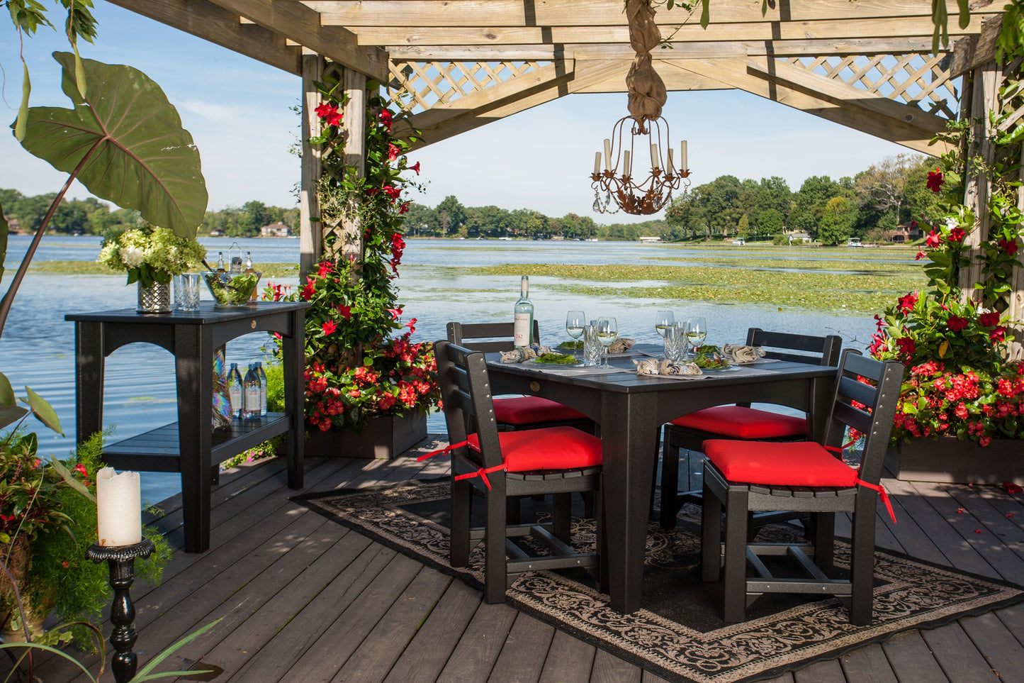 LuxCraft Recycled Plastic Island Dining Height Table Set (44" Square) With 4 Island Side Chairs - LEAD TIME TO SHIP 3 TO 4 WEEKS