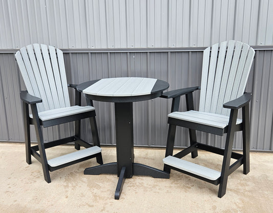 Bryton Park Poly Furniture Recycled Plastic 33in. Round Counter Table with Fanback Balcony Chairs 3 Piece Set (Counter Height) - LEAD TIME TO SHIP 10 BUSINESS DAYS