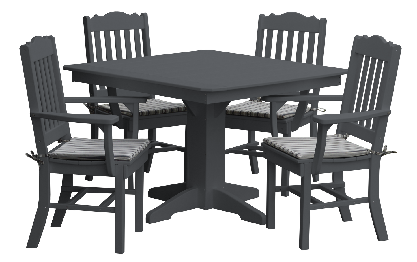 Bryton Park Poly Furniture Recycled Plastic Square Table with Royal Dining Chairs w Arms 5 Piece Set - LEAD TIME TO SHIP 3 WEEKS OR LESS