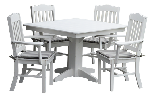 Bryton Park Poly Furniture Recycled Plastic Square Table with Royal Dining Chairs w Arms 5 Piece Set - LEAD TIME TO SHIP 3 WEEKS OR LESS