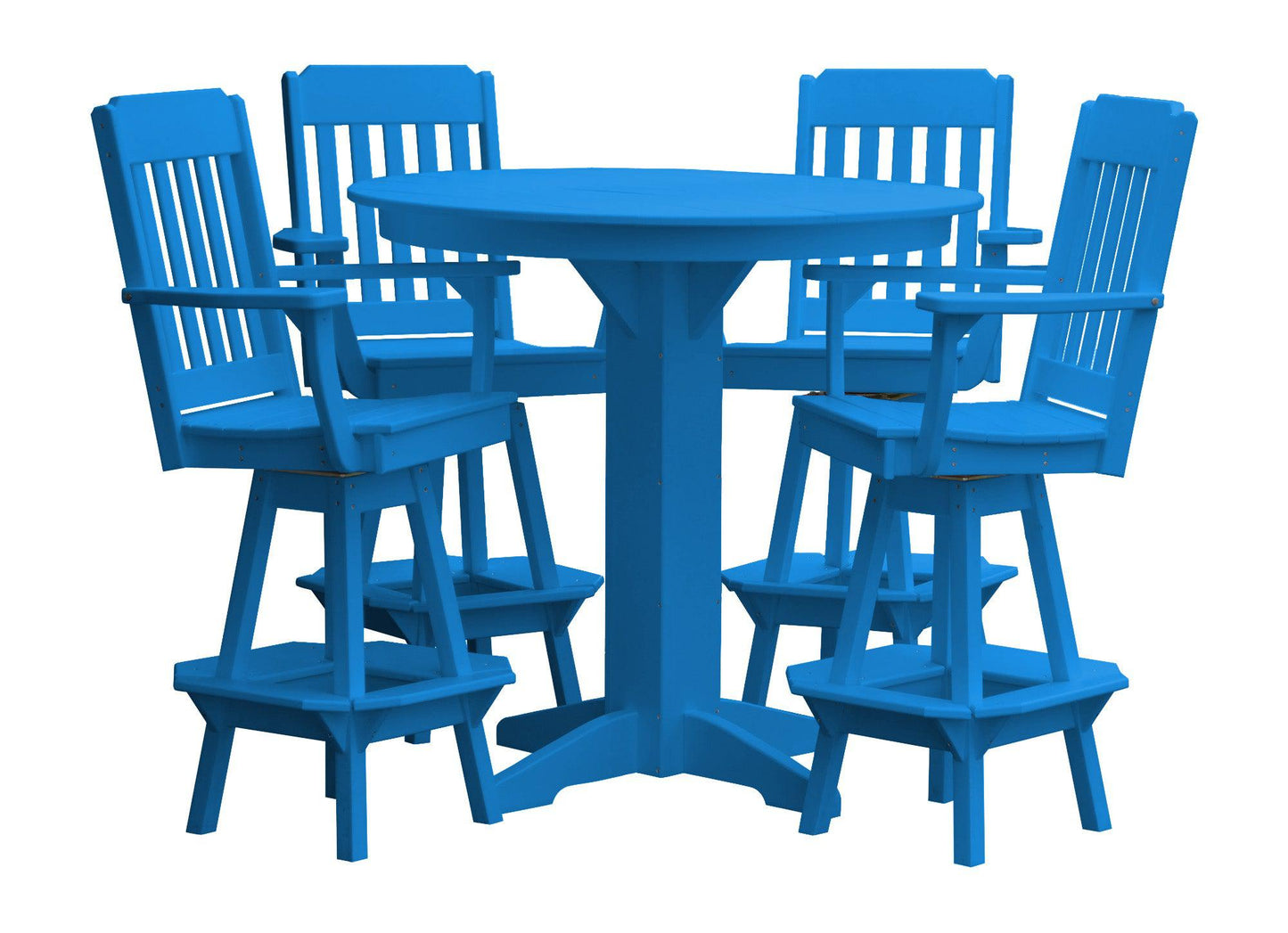 Bryton Park Poly Furniture Recycled Plastic 44in Round Bar Height Table with Traditional Swivel Chairs 5 Piece Set - LEAD TIME TO SHIP 10 BUSINESS DAYS