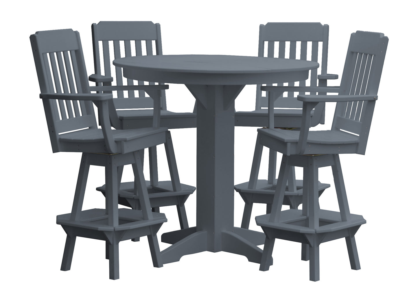 Bryton Park Poly Furniture Recycled Plastic 44in Round Bar Height Table with Traditional Swivel Chairs 5 Piece Set - LEAD TIME TO SHIP 10 BUSINESS DAYS