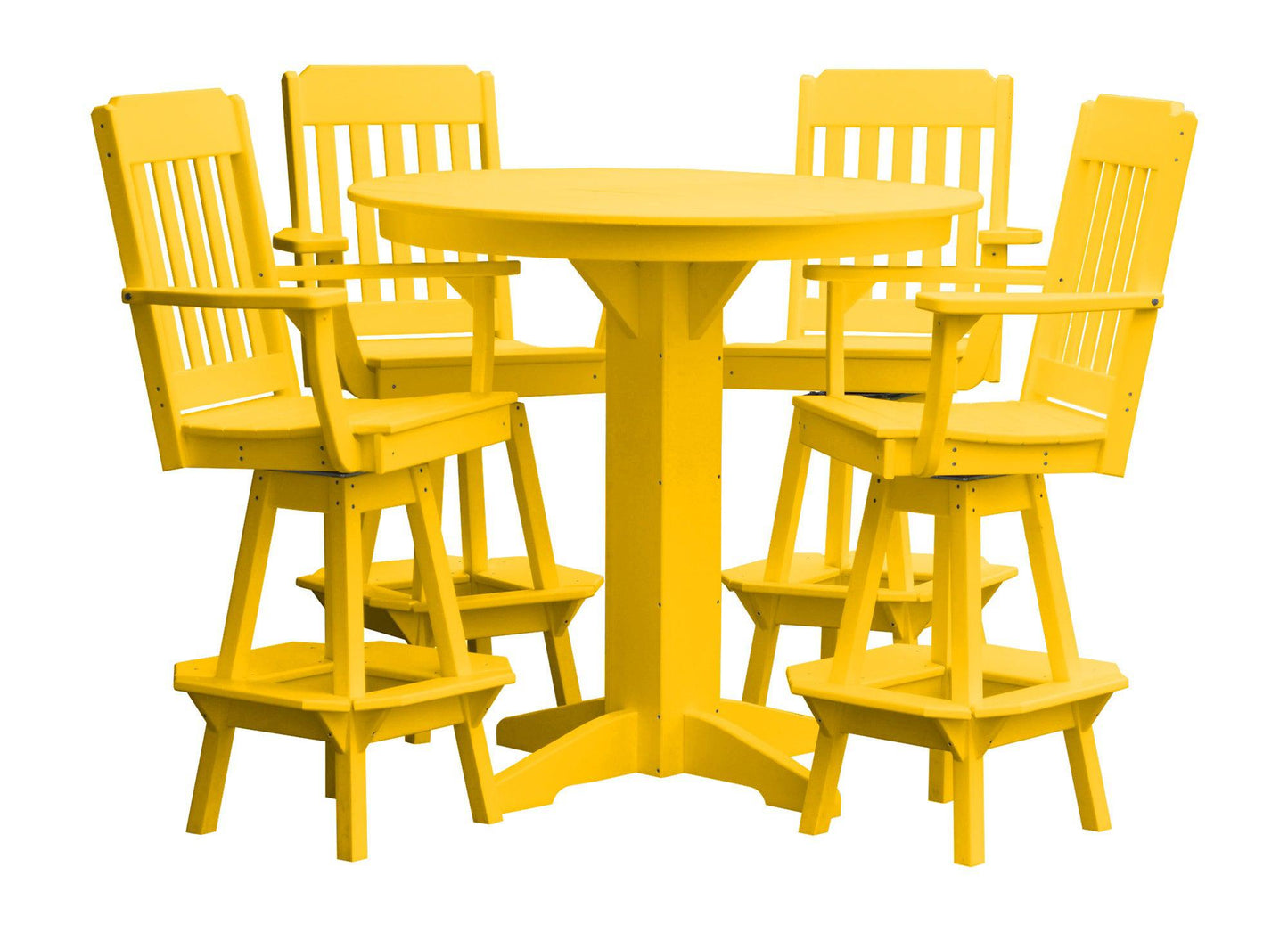 Bryton Park Poly Furniture Recycled Plastic 44in Round Bar Height Table with Traditional Swivel Chairs 5 Piece Set - LEAD TIME TO SHIP 10 BUSINESS DAYS