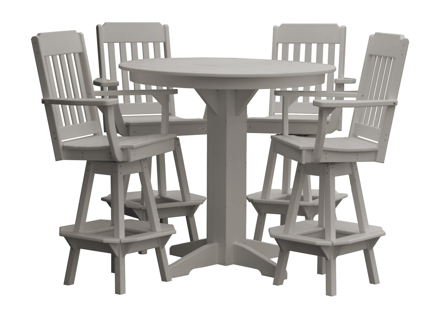 Bryton Park Poly Furniture Recycled Plastic 44in Round Bar Height Table with Traditional Swivel Chairs 5 Piece Set - LEAD TIME TO SHIP 10 BUSINESS DAYS