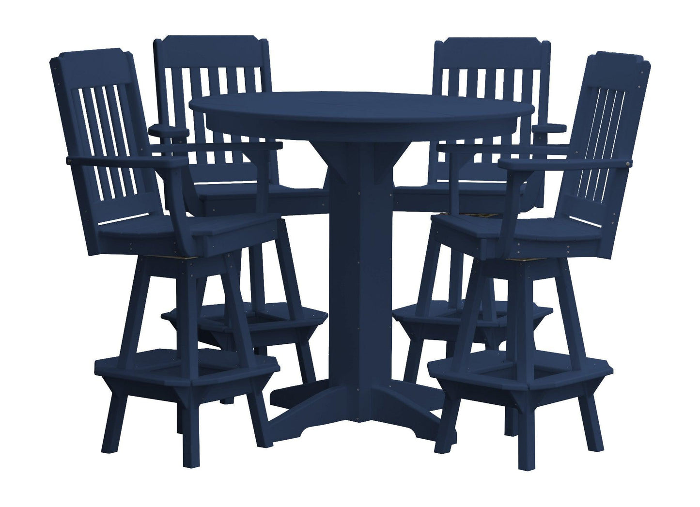 Bryton Park Poly Furniture Recycled Plastic 44in Round Bar Height Table with Traditional Swivel Chairs 5 Piece Set - LEAD TIME TO SHIP 10 BUSINESS DAYS