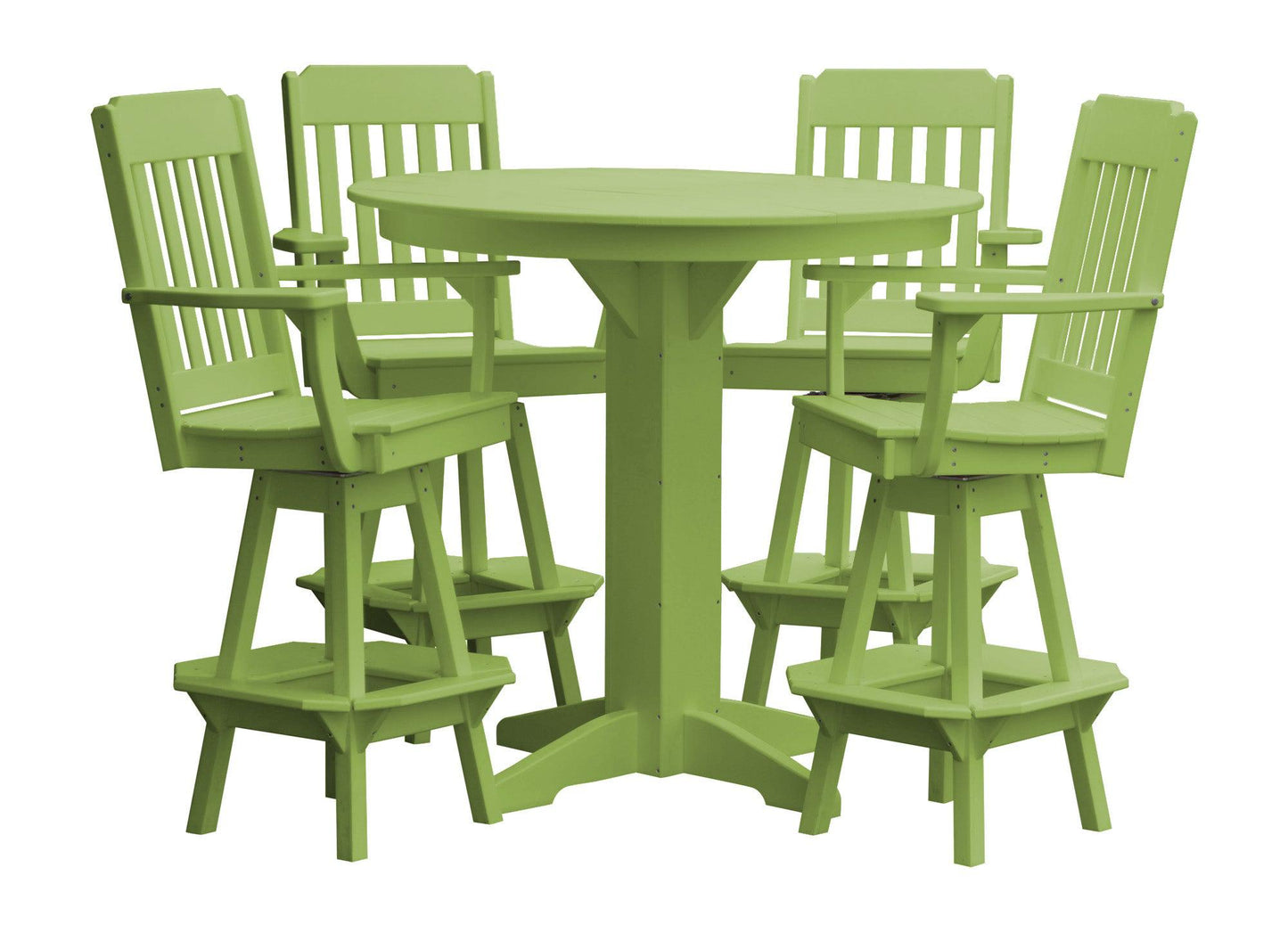 Bryton Park Poly Furniture Recycled Plastic 44in Round Bar Height Table with Traditional Swivel Chairs 5 Piece Set - LEAD TIME TO SHIP 10 BUSINESS DAYS