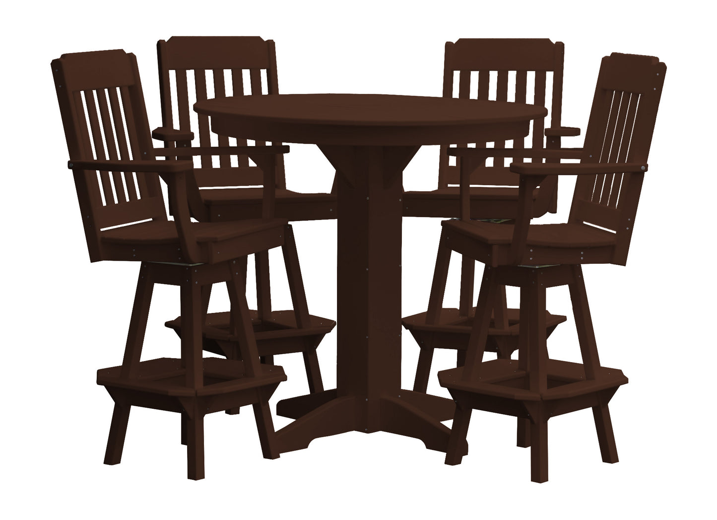 Bryton Park Poly Furniture Recycled Plastic 44in Round Bar Height Table with Traditional Swivel Chairs 5 Piece Set - LEAD TIME TO SHIP 10 BUSINESS DAYS