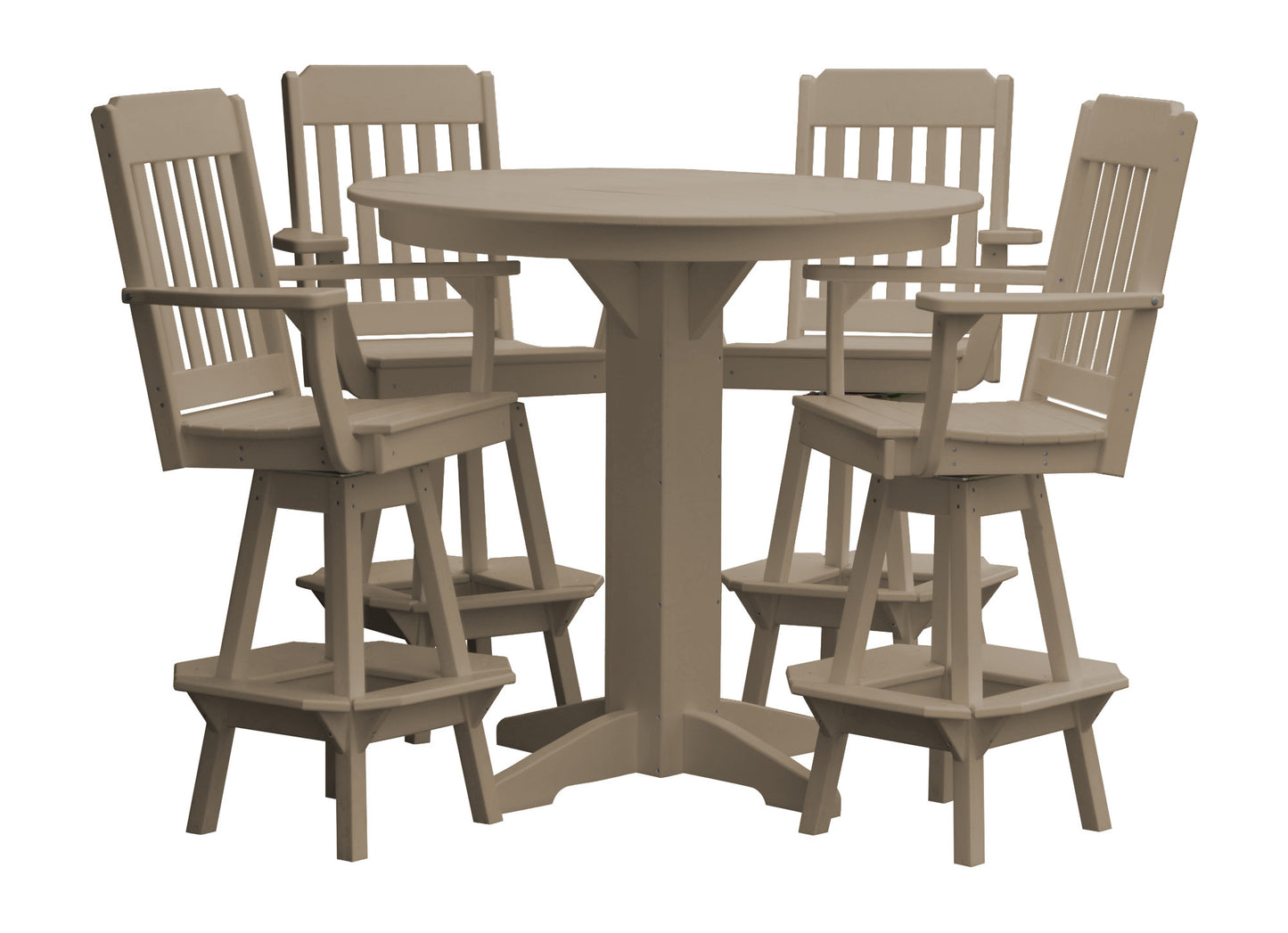 Bryton Park Poly Furniture Recycled Plastic 44in Round Bar Height Table with Traditional Swivel Chairs 5 Piece Set - LEAD TIME TO SHIP 10 BUSINESS DAYS