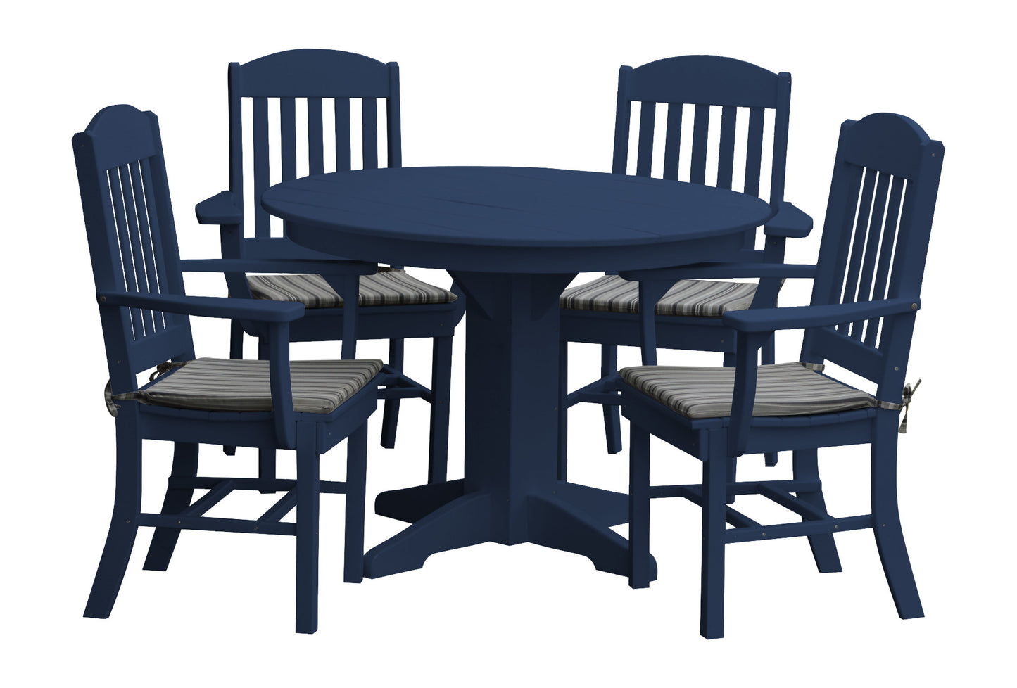 Bryton Park Poly Furniture Recycled Plastic Round Table with Classic Dining Chairs w Arms 5 Piece Dining Set - LEAD TIME TO SHIP 10 BUSINESS DAYS