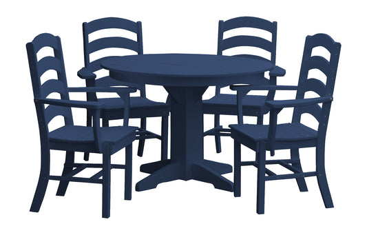 Bryton Park Poly Furniture Recycled Plastic Round Table with Ladderback Dining Chair w/ Arms 5 Piece Dining Set - LEAD TIME TO SHIP 3 WEEKS OR LESS
