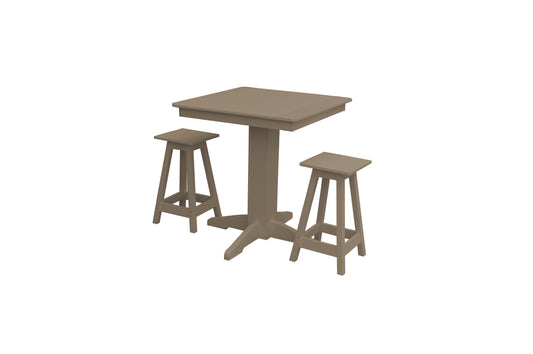 Bryton Park Poly Furniture Recycled Plastic 33in. Square Balcony Table with Square Stools 3 Piece Set (Counter Height) - LEAD TIME TO SHIP 10 BUSINESS DAYS