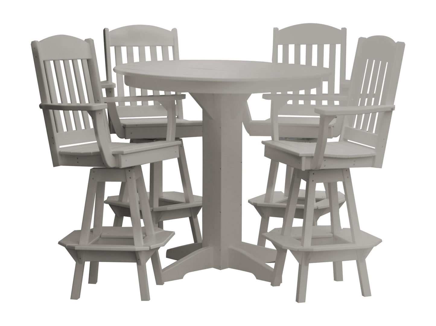 Bryton Park Poly Furniture Recycled Plastic 44in Round Bar Height Table with Classic Swivel Chairs 5 Piece Set - LEAD TIME TO SHIP 3 WEEKS OR LESS