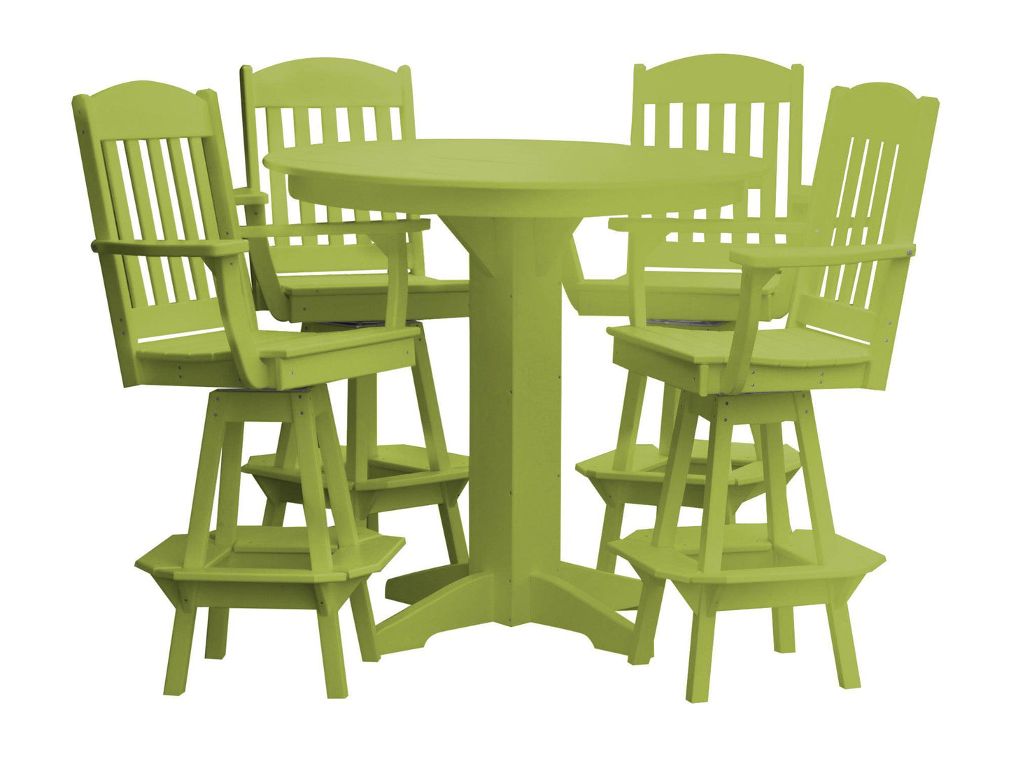 Bryton Park Poly Furniture Recycled Plastic 44in Round Bar Height Table with Classic Swivel Chairs 5 Piece Set - LEAD TIME TO SHIP 10 BUSINESS DAYS