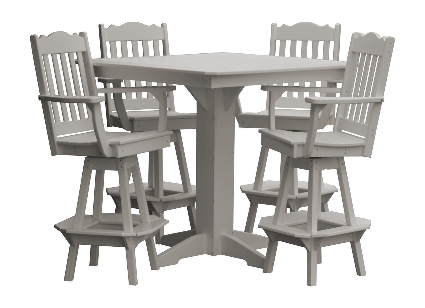 Bryton Park Poly Furniture 44in Square Bar Height Table with Royal Swivel Bar Chairs 5 Piece Set - LEAD TIME TO SHIP 10 BUSINESS DAYS