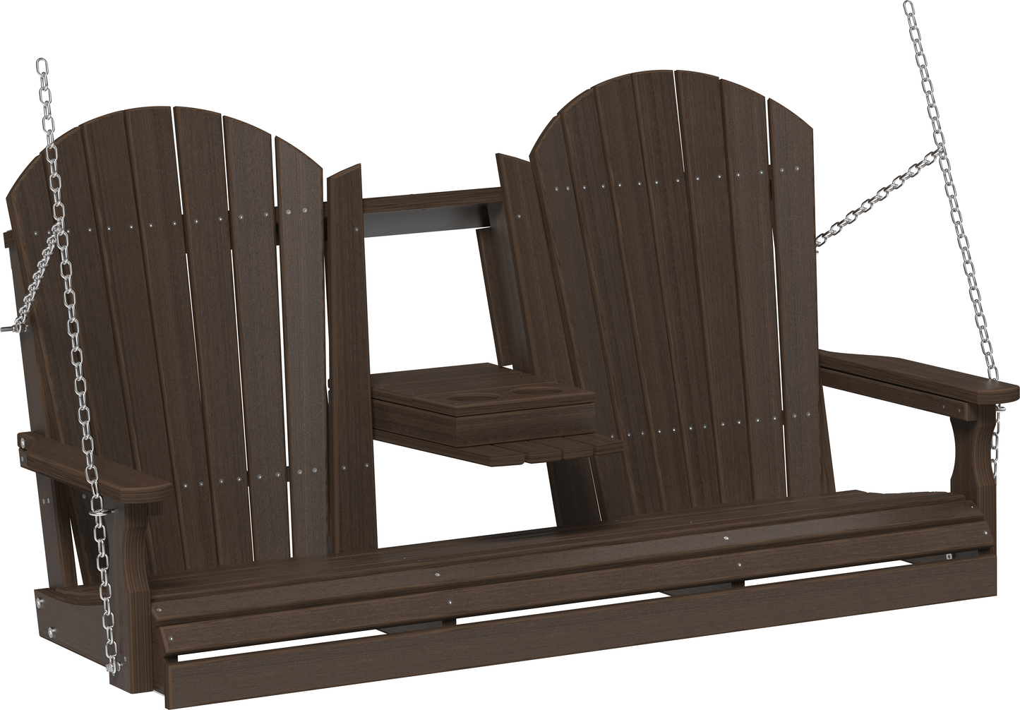 LuxCraft Adirondack 5ft. Recycled Plastic Porch Swing with Flip Down Center Console - LEAD TIME TO SHIP 7 BUSINESS DAYS OR LESS
