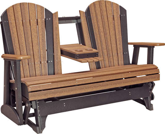 LuxCraft Recycled Plastic 5' Adirondack Glider Chair With Flip Down Center Console - LEAD TIME TO SHIP 7 BUSINESS DAYS OR LESS