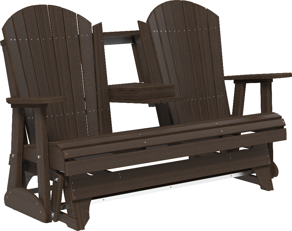 LuxCraft Recycled Plastic 5' Adirondack Glider Chair With Flip Down Center Console - LEAD TIME TO SHIP 7 BUSINESS DAYS OR LESS