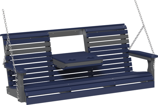 LuxCraft Rollback 5ft Recycled Plastic Plain Porch Swing with Flip Down Center Console - LEAD TIME TO SHIP 7 BUSINESS DAYS OR LESS