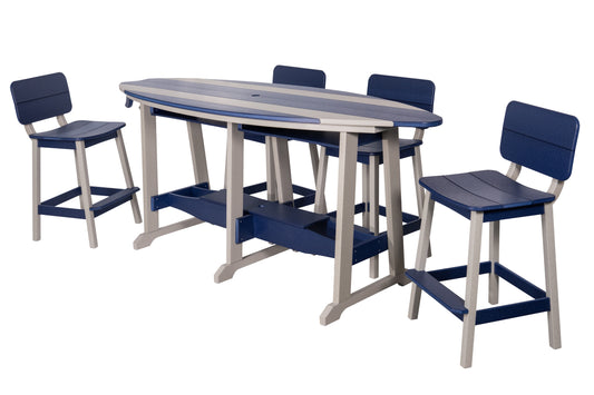 Beaver Dam Outdoor 8' Surf-Aira Bar Table Saddle Bar Stool w/ Back 5 Piece Set - BAR HEIGHT - LEAD TIME TO SHIP 4 WEEKS OR LESS