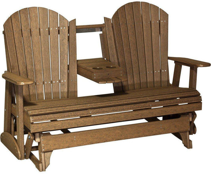 LuxCraft Recycled Plastic 5' Adirondack Glider Chair With Flip Down Center Console - Rocking Furniture