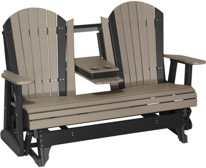 LuxCraft Recycled Plastic 5' Adirondack Glider Chair With Flip Down Center Console - Rocking Furniture