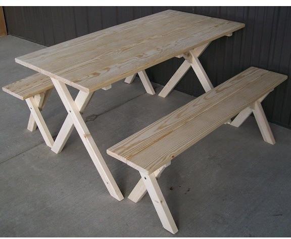 A & L Furniture Co. Yellow Pine 5' Economy Table with 2 benches  - Ships FREE in 5-7 Business days - Rocking Furniture