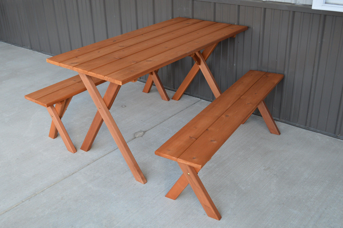 A&L FURNITURE CO. Western Red Cedar 5' Cedar Economy Table w/ 2 benches (THIS ITEM HAS BEEN DISCONTINUED) - LEAD TIME TO SHIP 2 WEEKS