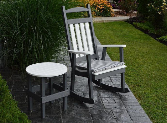 Bryton Park Recycled Plastic Poly Classic Porch Rocking Chair w White Accents and Round Table - LEAD TIME TO SHIP 10 BUSINESS DAYS