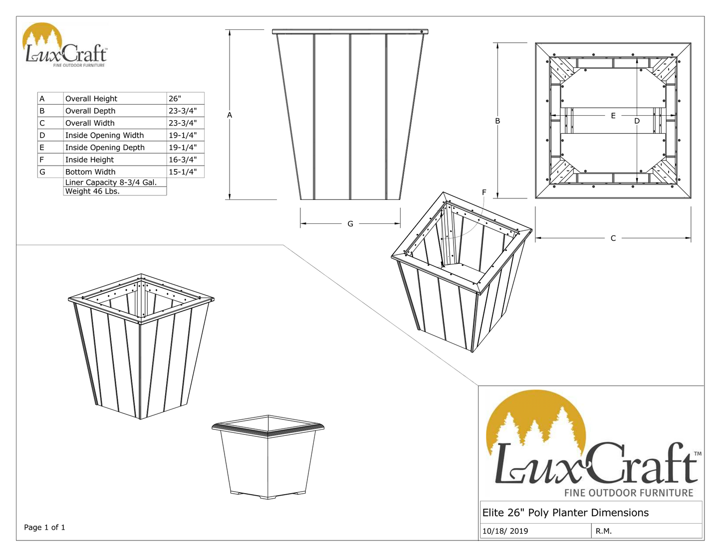 LuxCraft Recycled Plastic Elite Planter (26") - LEAD TIME TO SHIP 3 TO 4 WEEKS