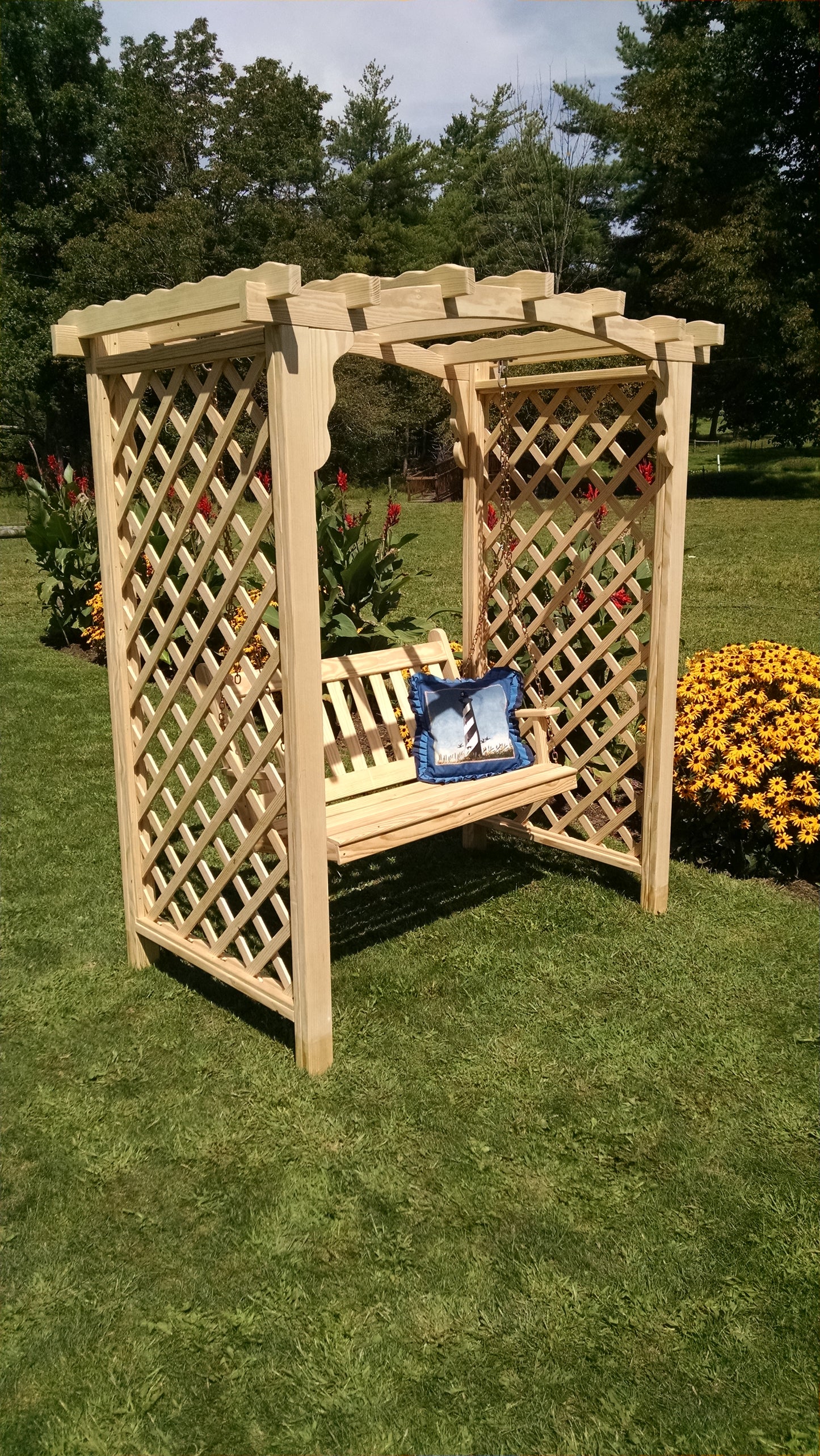 A&L FURNITURE CO. 5' Jamesport Pressure Treated Pine Arbor & Swing - LEAD TIME TO SHIP 10 BUSINESS DAYS