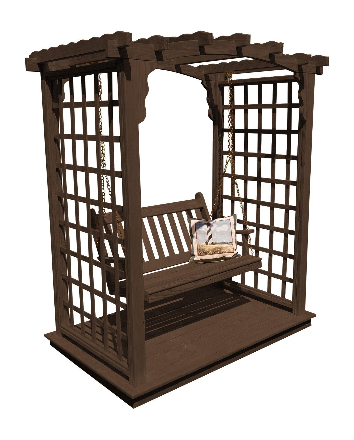 A&L FURNITURE CO. 6' Cambridge Pressure Treated Pine Arbor w/ Deck & Swing - LEAD TIME TO SHIP 10 BUSINESS DAYS
