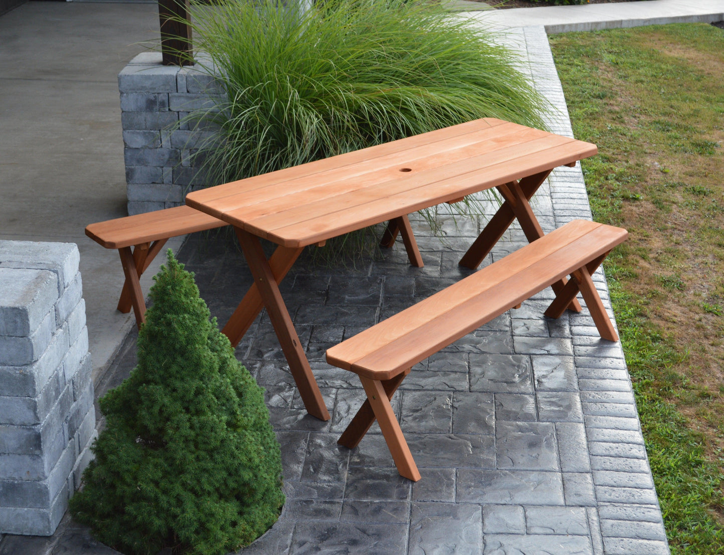Regallion Outdoor Western Red Cedar 8' Cross-leg Picnic Table w/4  4' Benches - LEAD TIME TO SHIP 2 WEEKS