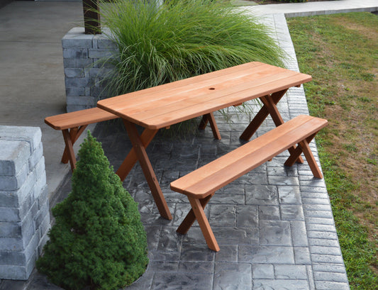 Regallion Outdoor Western Red Cedar 8' Cross-leg Picnic Table w/4 4' Benches - LEAD TIME TO SHIP 7 BUSINESS DAYS OR LESS