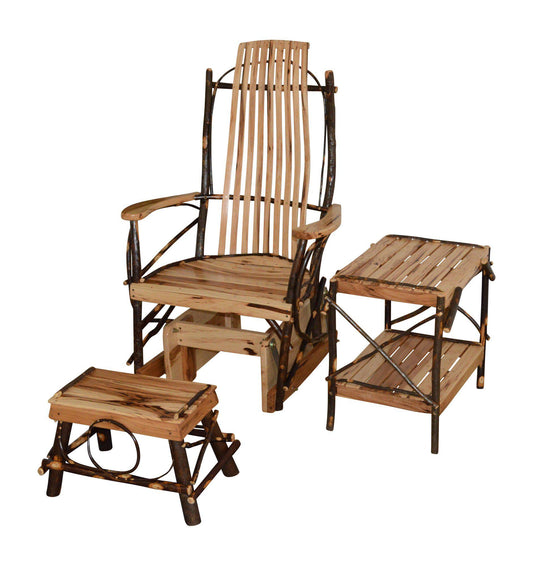 A&L Furniture Co. Amish Bentwood Hickory Glider Rocker with Foot Stool and End Table Set - LEAD TIME TO SHIP 10 BUSINESS DAYS