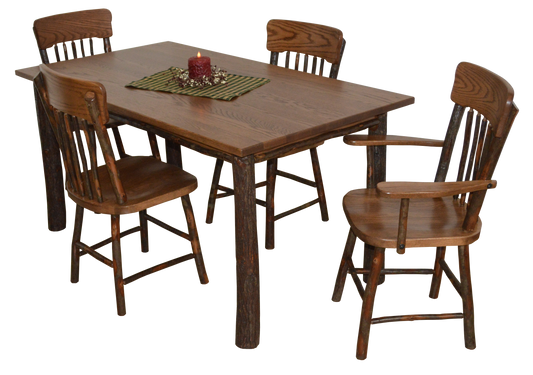 A&L Furniture Co. Timberlux Rustic Hickory 5 Piece Farm Table Dining Set with 2 Side Chairs and 2 Arm Chairs - LEAD TIME TO SHIP 10 BUSINESS DAYS