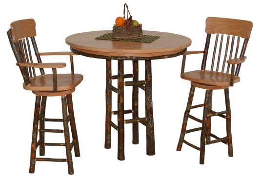 A&L Furniture Co. Timberlux Rustic Hickory 3 Piece Bar table with Hickory Panel Back Swivel Barchairs - LEAD TIME TO SHIP 10 BUSINESS DAYS
