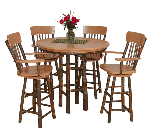 A&L Furniture Co. Timberlux Rustic Hickory 5 Piece Bar Table Set w/ Hickory Panel Back Swivel Bar Chairs - LEAD TIME TO SHIP 10 BUSINESS DAYS
