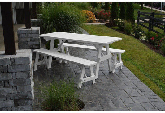 A & L Furniture Co. Yellow Pine Traditional 4' Table with 2 Benches - Ships FREE in 5-7 Business days - Rocking Furniture