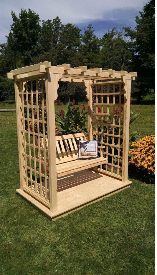 A & L FURNITURE CO. 6' Lexington Pressure Treated Pine Arbor w/ Deck & Swing - Ships FREE in 5-7 Business days - Rocking Furniture