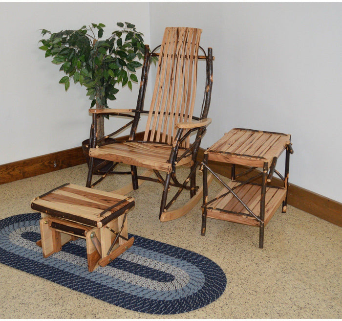 A & L Furniture Co. Amish Bentwood Hickory 9-Slat Rocking Chair w Gliding Ottoman and End Table  - Ships FREE in 5-7 Business days - Rocking Furniture